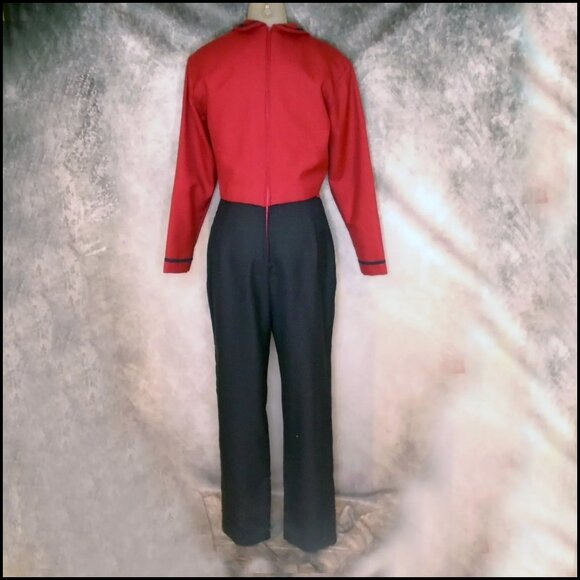 Cropped Jacket Jumpsuit Outfit, Navy & Burgundy One Piece VFG 80s Vintage - Picture 4 of 16